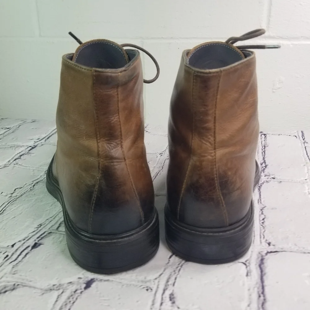 To Boot New York Burkett brown burnished leather lace up boots